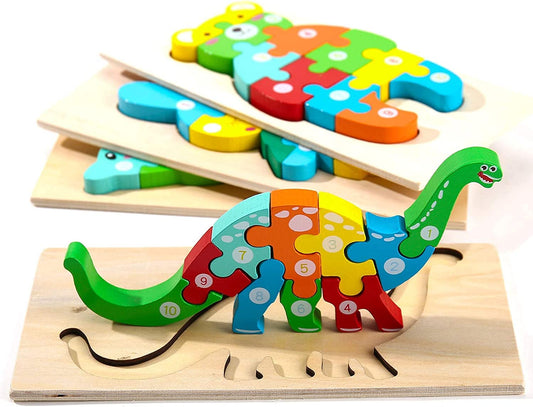 Dinosaur Puzzle Children'S Montessori Toy from 1-8 Years Boy Wooden Toy Small Children'S Toy 3D Baby Gifts Educational Toy Wooden Animals Patience Games for 2 3 4 5 6 Dino Toddler Brother